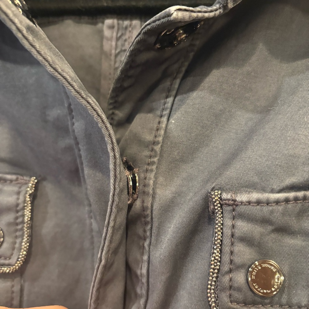WHBM $160 Metallic Trim Utility Jacket 14 Slate Blue Stretch like new - Picture 7 of 12